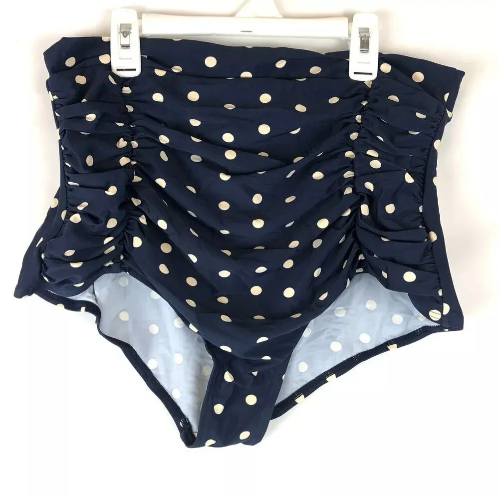 Unique Vintage, Women’s High Waisted Navy Blue Bikini Bottom, Size 2XL
